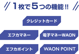 1枚で5つの機能！！ クレジットカード エフカマネー 電子マネーWAON エフカポイント WAON POINT