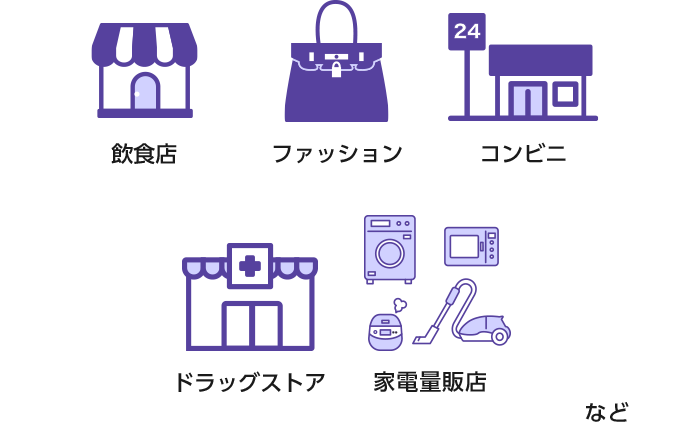 飲食店 ファッション コンビニ ドラッグストア 家電量販店 など