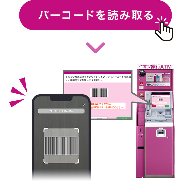 バーコードを読み取る ▶ イオン銀行ATM