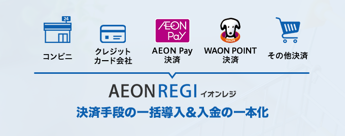 ［コンビニ｜クレジットカード会社｜AEON Pay決済｜WAON POINT決済｜その他決済］AEON REGI イオンレジ決済手段の一括導入＆入金の一本化