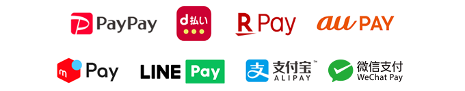 PayPay,d払い,楽天ペイ,au PAY,メルペイ,LINE Pay,Alipay-支付宝,WeChat Pay-微信支付
