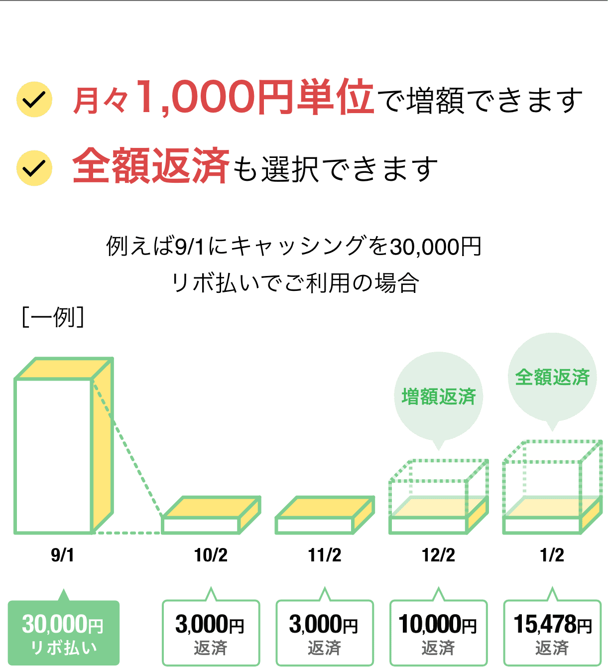 月々1,000円単位で増額できます全額返済も選択できます