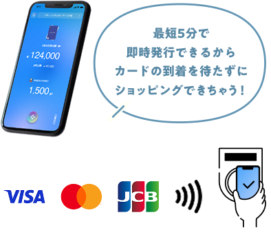 最短5分で 即時発行できるから カードの到着を待たずに ショッピングできちゃう！
